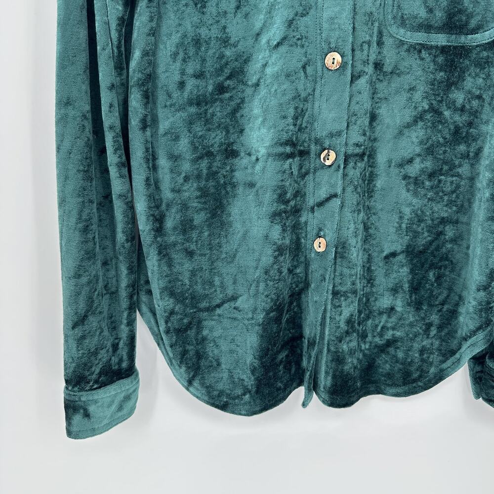 Carole Little Shirt Womens Medium Green Velvet Velour Button Front Long Sleeve - Picture 4 of 11